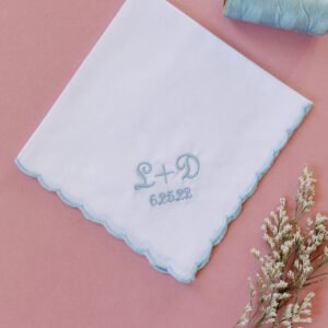 Alternative view of Scalloped Blue Edge Handkerchief {Initials & Date}