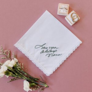 Handwritten Embroidered Handkerchief {White Lace}